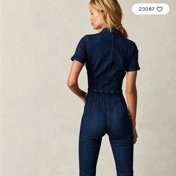 We The Free - Free People Jayde Dark Blue Denim Jumpsuit - Picture 6 of 6